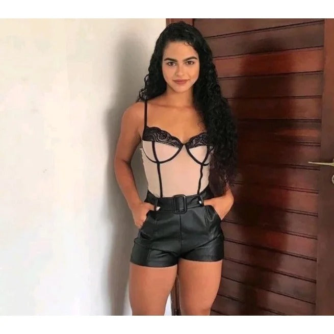 Short de Couro Fake, Tecido Cirre